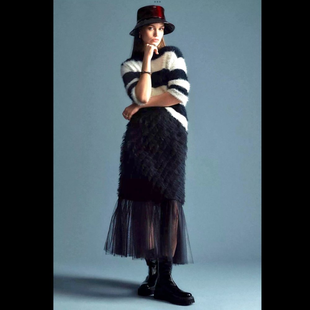 ANTHROPOLOGIE KAVITA BHARTIA RUFFLED RUCHED TULLE MAXI SKIRT XL $188 NWT